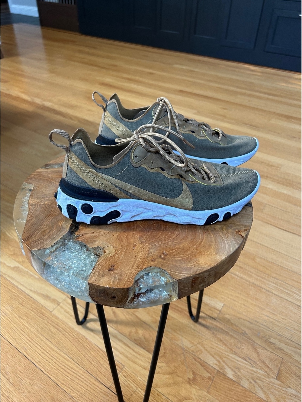 Nike React Element 55 Sneakers Size 7 Olive Green Tan